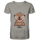 "Herz Otter" - V-Neck Shirt - Schweinchen's Shop - V-Neck Shirts - Light Grey / S