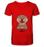 "Herz Otter" - V-Neck Shirt - Schweinchen's Shop - V-Neck Shirts - Red / S