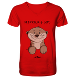 Otter "KEEP CALM" - V-Neck Shirt - Schweinchen's Shop - V-Neck Shirts - Red / S