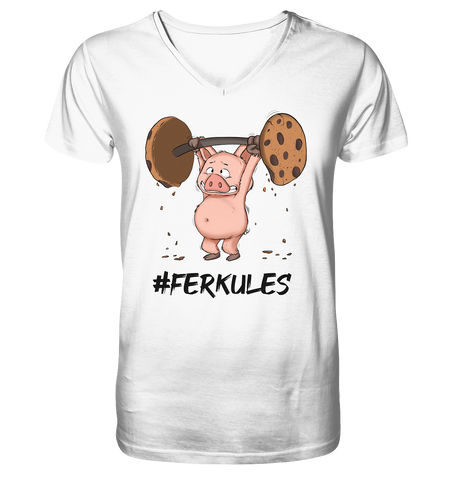 "Ferkules" - V-Neck Shirt - Schweinchen's Shop - V-Neck Shirts - White / S