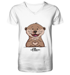 "Herz Otter" - V-Neck Shirt - Schweinchen's Shop - V-Neck Shirts - White / S