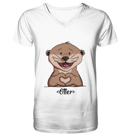 "Herz Otter" - V-Neck Shirt - Schweinchen's Shop - V-Neck Shirts - White / S