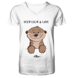 Otter "KEEP CALM" - V-Neck Shirt - Schweinchen's Shop - V-Neck Shirts - White / S